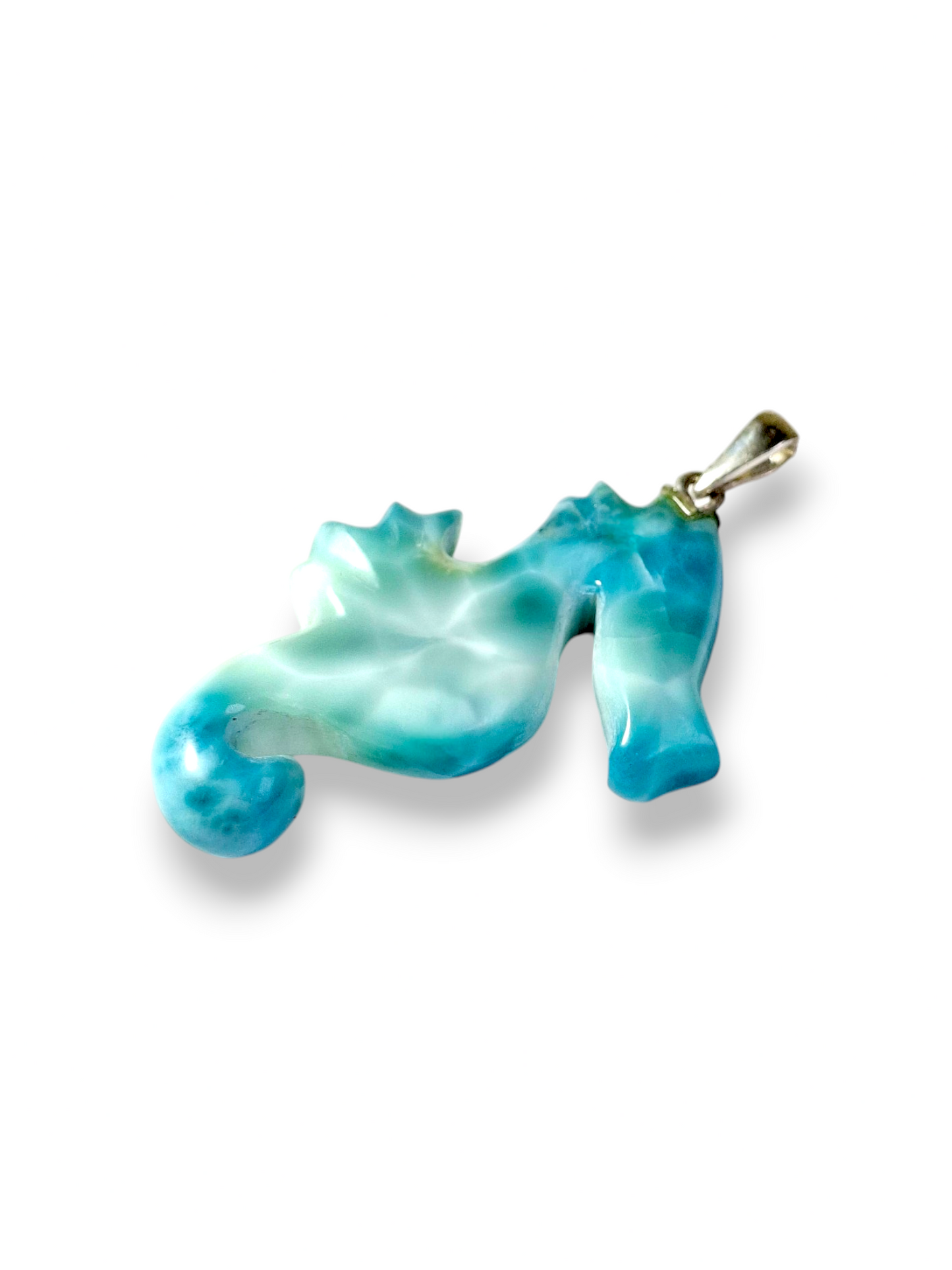HQ Carved SeaHorse Dominican Nice Deep Blue Larimar Stone Pendant Handmade