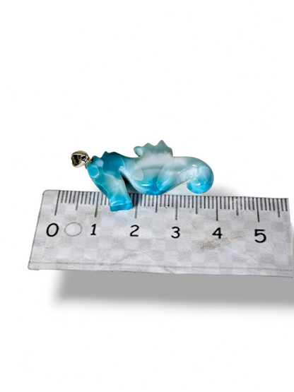 HQ Carved SeaHorse Dominican Nice Deep Blue Larimar Stone Pendant Handmade