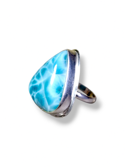 Larimar Ring 925 Silver Natural Dominican Republic Blue Stone Love Gift Jewelry