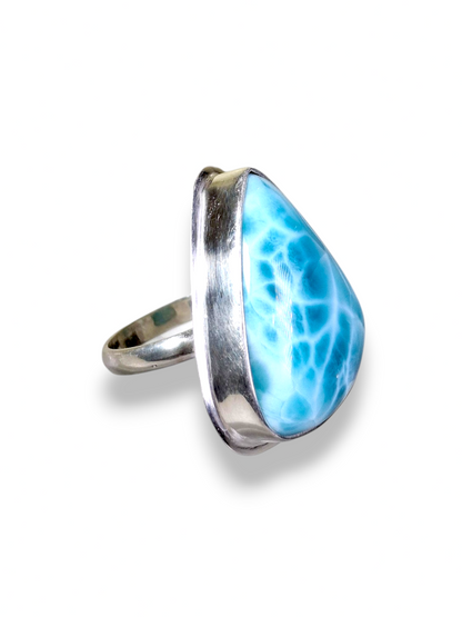 Larimar Ring 925 Silver Natural Dominican Republic Blue Stone Love Gift Jewelry