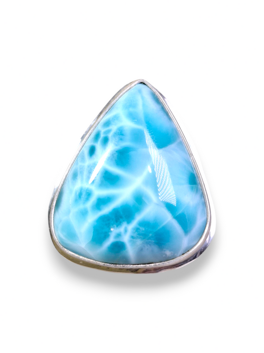 Larimar Ring 925 Silver Natural Dominican Republic Blue Stone Love Gift Jewelry
