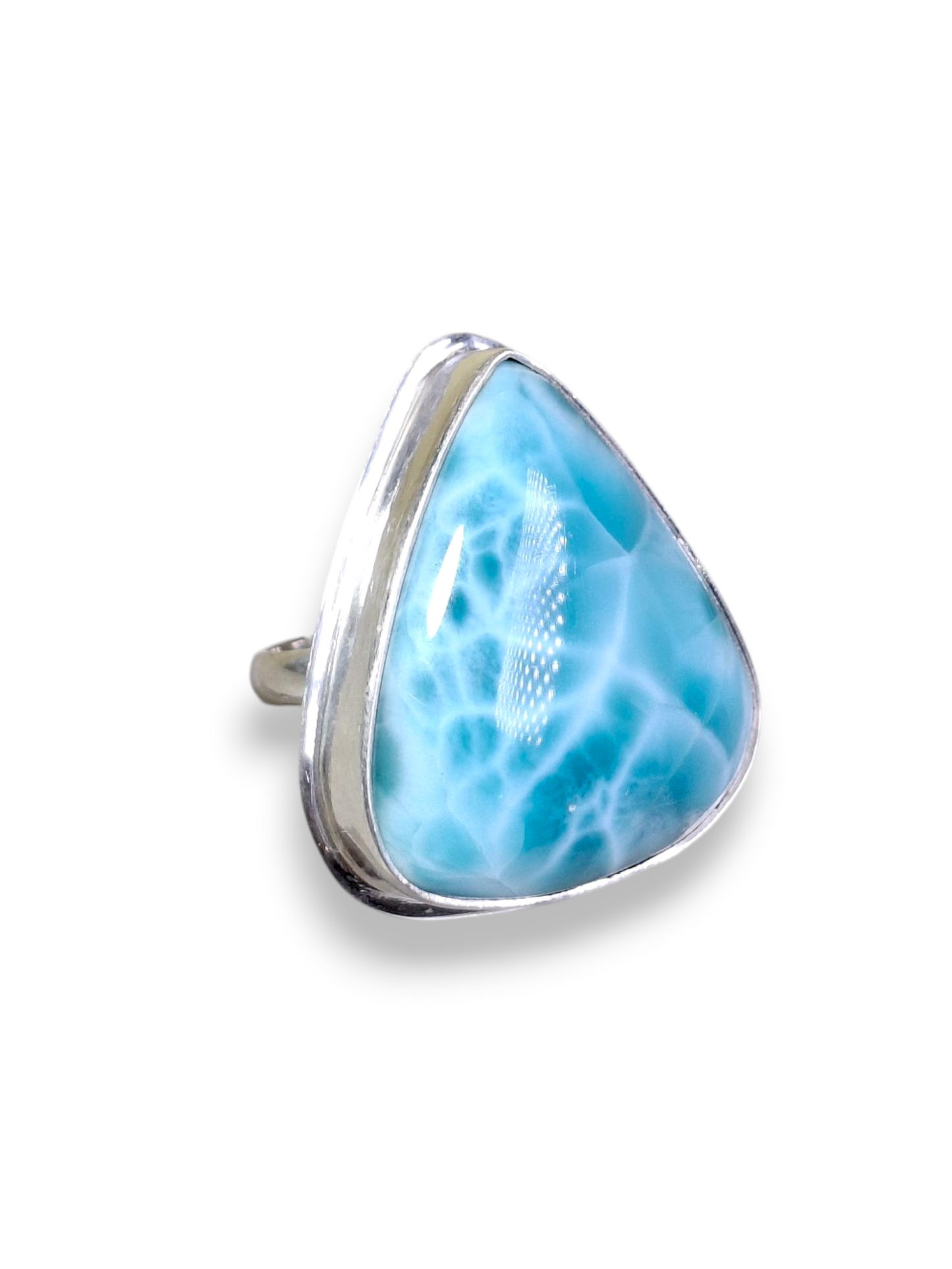 Larimar Ring 925 Silver Natural Dominican Republic Blue Stone Love Gift Jewelry