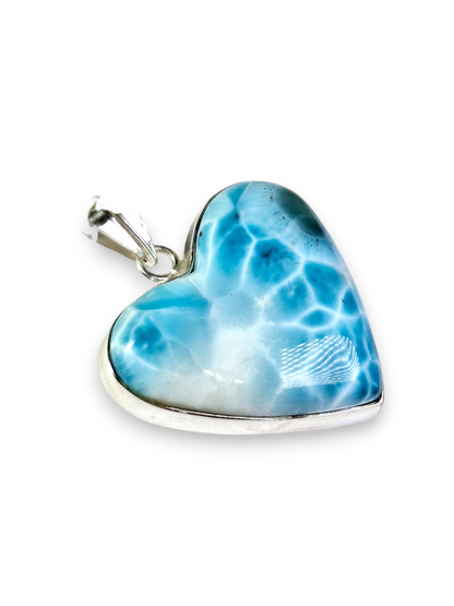 Pendentif Cœur Larimar Argent Sterling Pierre Précieuse Bleue Naturelle Dominicaine Fait Main