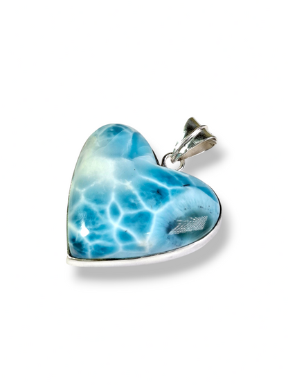 Pendentif Cœur Larimar Argent Sterling Pierre Précieuse Bleue Naturelle Dominicaine Fait Main