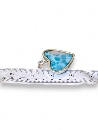 Pendentif Cœur Larimar Argent Sterling Pierre Précieuse Bleue Naturelle Dominicaine Fait Main
