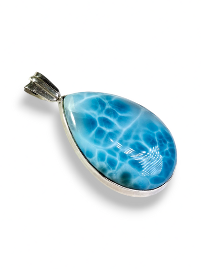 TOP Natural Larimar Pendant 925 Silver  Dominican Blue Gemstone