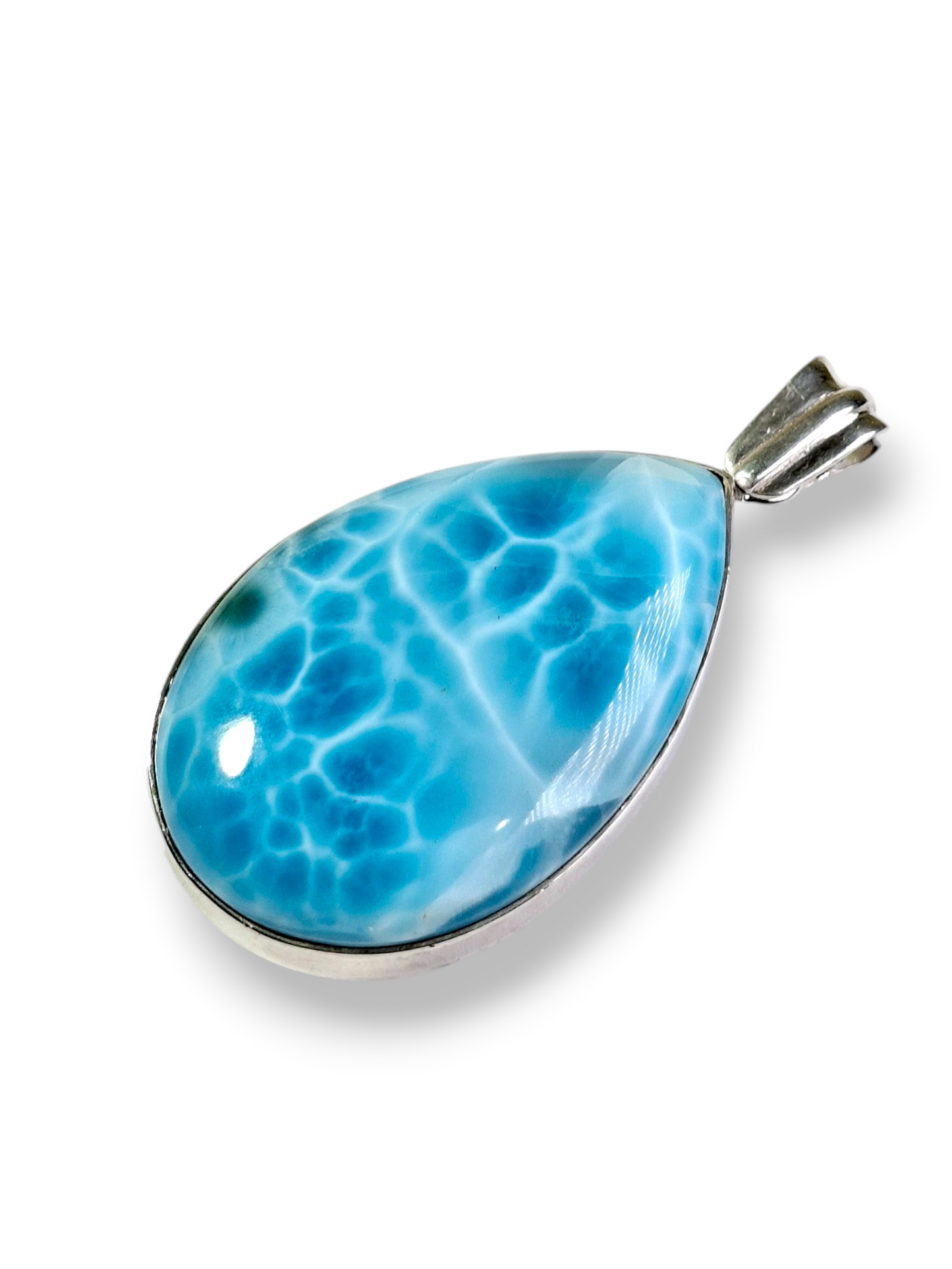 TOP Natural Larimar Pendant 925 Silver  Dominican Blue Gemstone