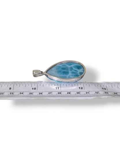 TOP Natural Larimar Pendant 925 Silver  Dominican Blue Gemstone