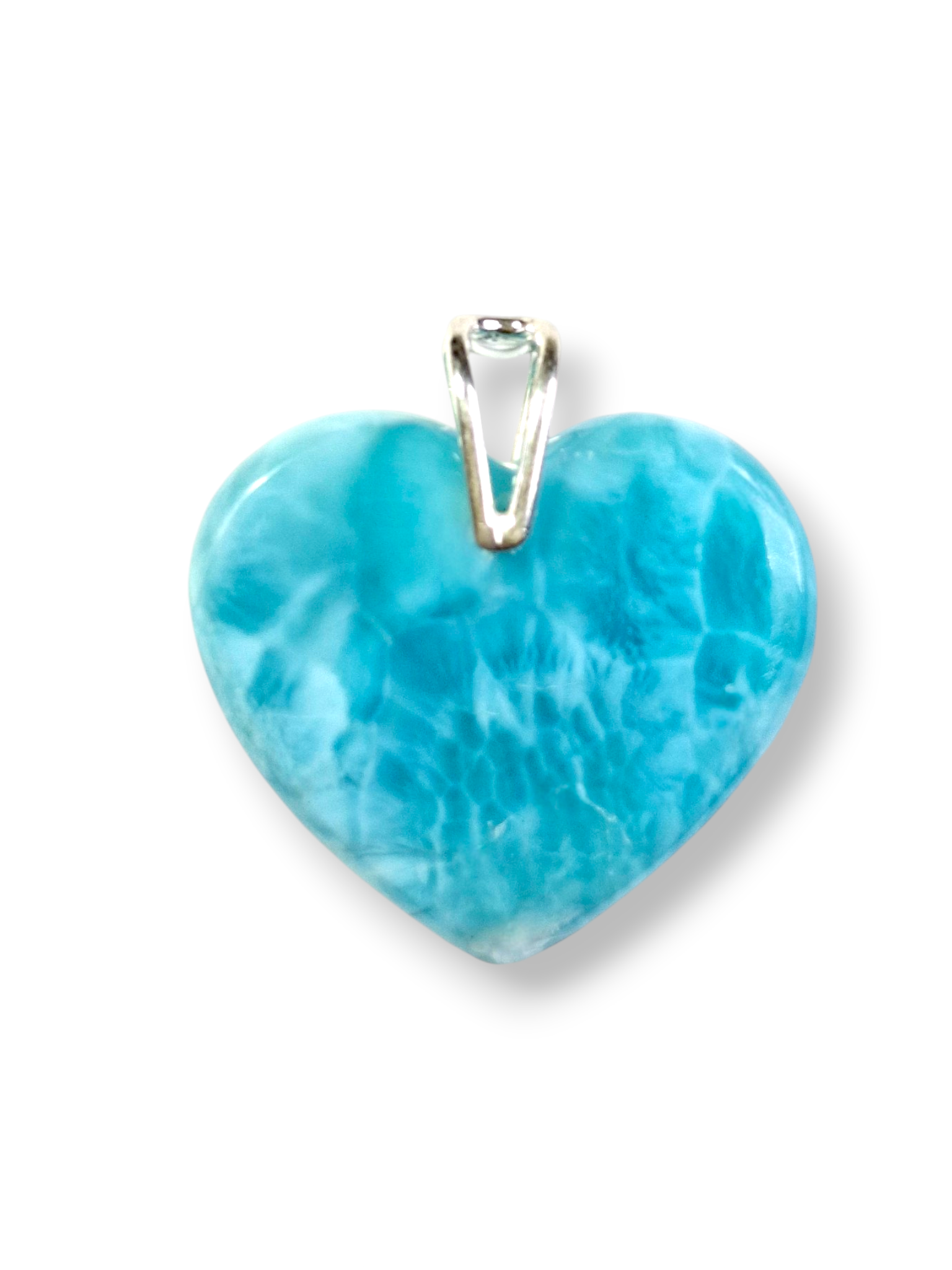 Larimar Heart Pendant Sterling Silver  Natural Dominican Blue Gemstone Handmade
