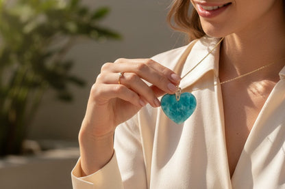 Larimar Heart Pendant Sterling Silver  Natural Dominican Blue Gemstone Handmade