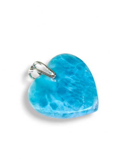 Larimar Heart Pendant Sterling Silver  Natural Dominican Blue Gemstone Handmade