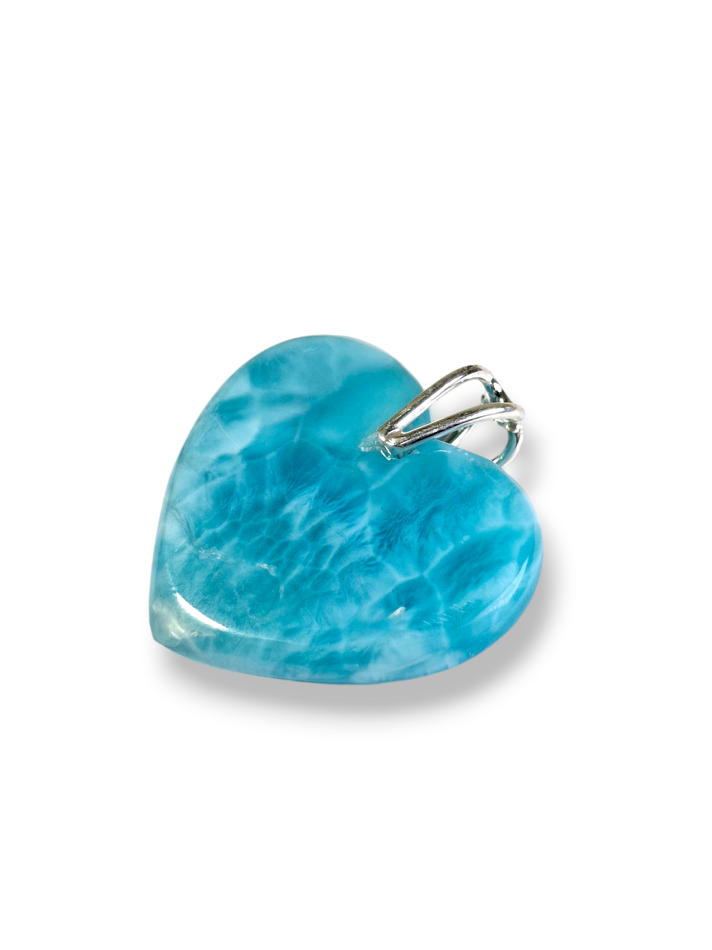 Larimar Heart Pendant Sterling Silver  Natural Dominican Blue Gemstone Handmade