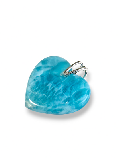 Larimar Heart Pendant Sterling Silver  Natural Dominican Blue Gemstone Handmade