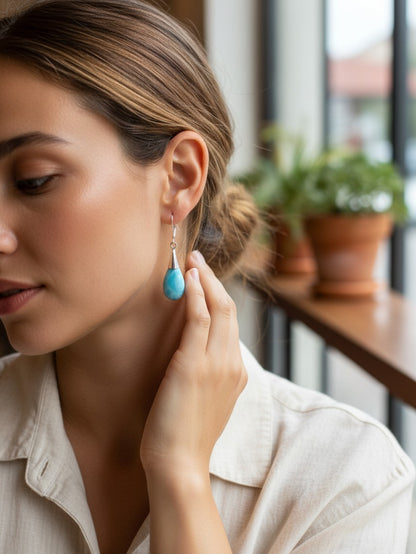 Sterling Silver Nice Blue Larimar Stone Handmade Dangle Earring