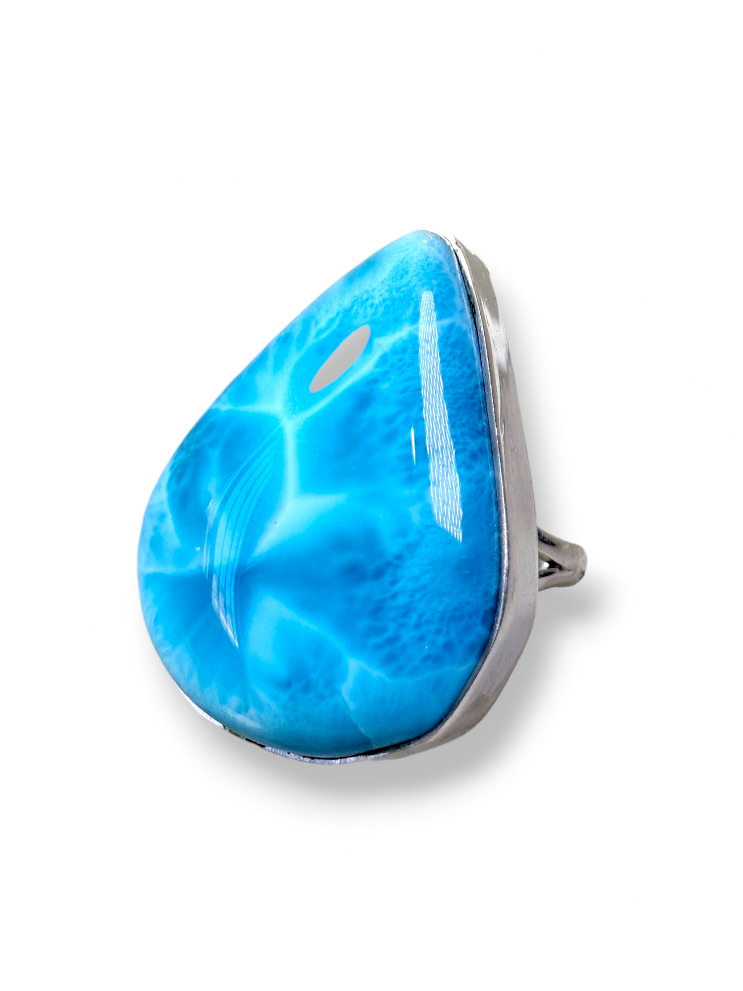 Larimar Triangular Ring 925 SSilver Statement Dominican Blue Gemstone