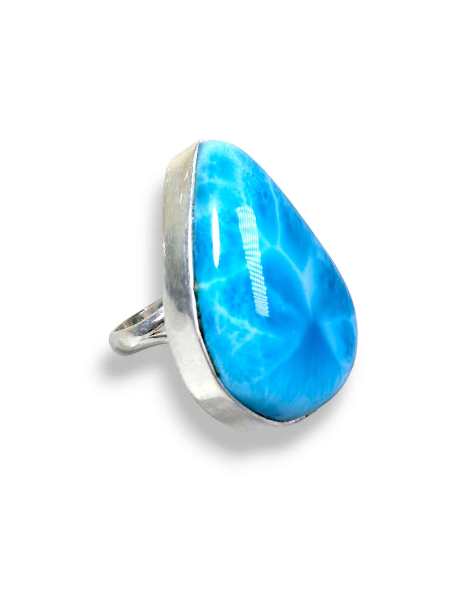 Larimar Triangular Ring 925 SSilver Statement Dominican Blue Gemstone