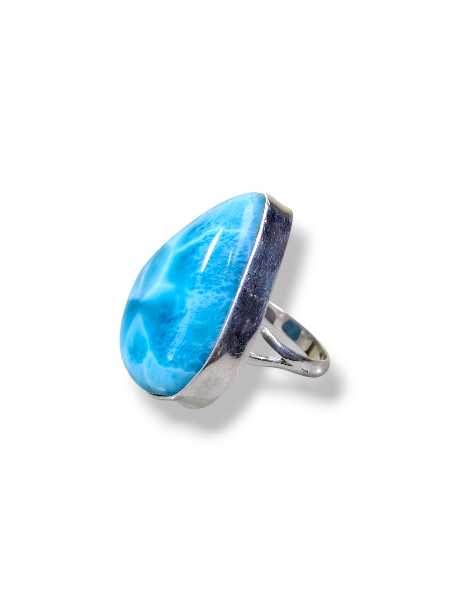 Larimar Triangular Ring 925 SSilver Statement Dominican Blue Gemstone