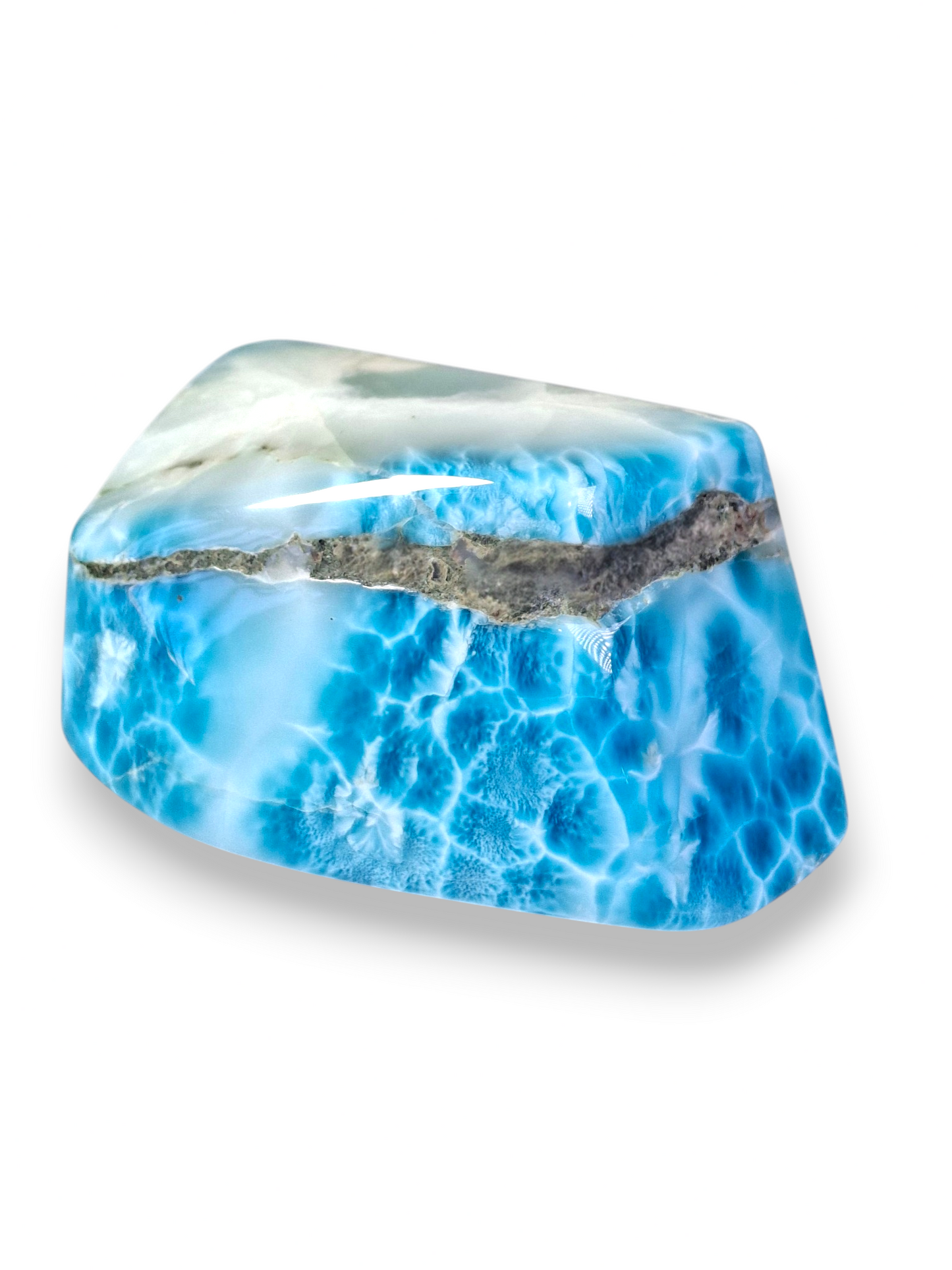 820 g Spécimen de pierre de larimar naturelle polie bleue foncée dominicaine de guérison