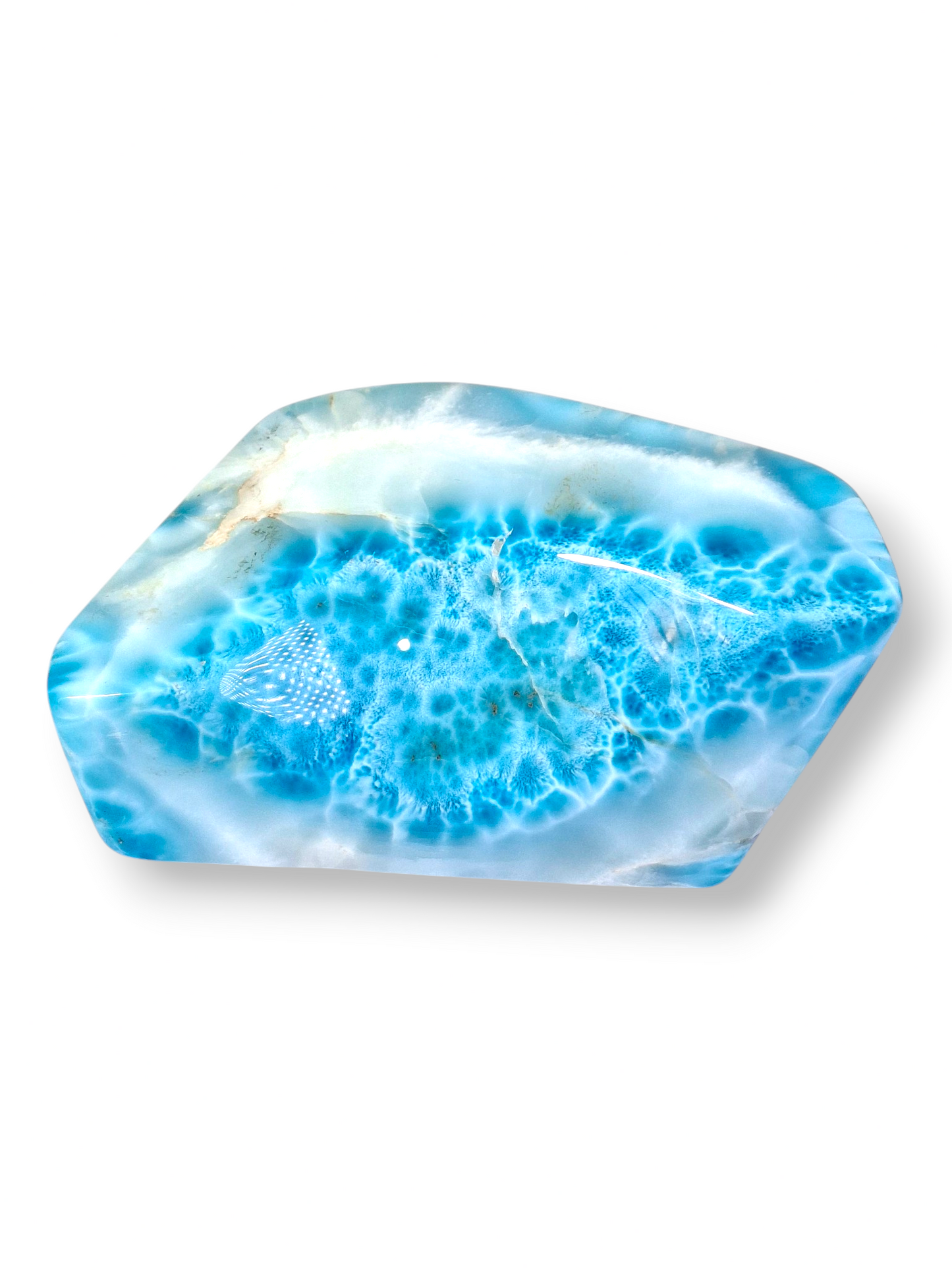 820 g Spécimen de pierre de larimar naturelle polie bleue foncée dominicaine de guérison