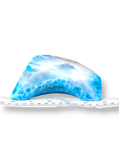 820 g Spécimen de pierre de larimar naturelle polie bleue foncée dominicaine de guérison
