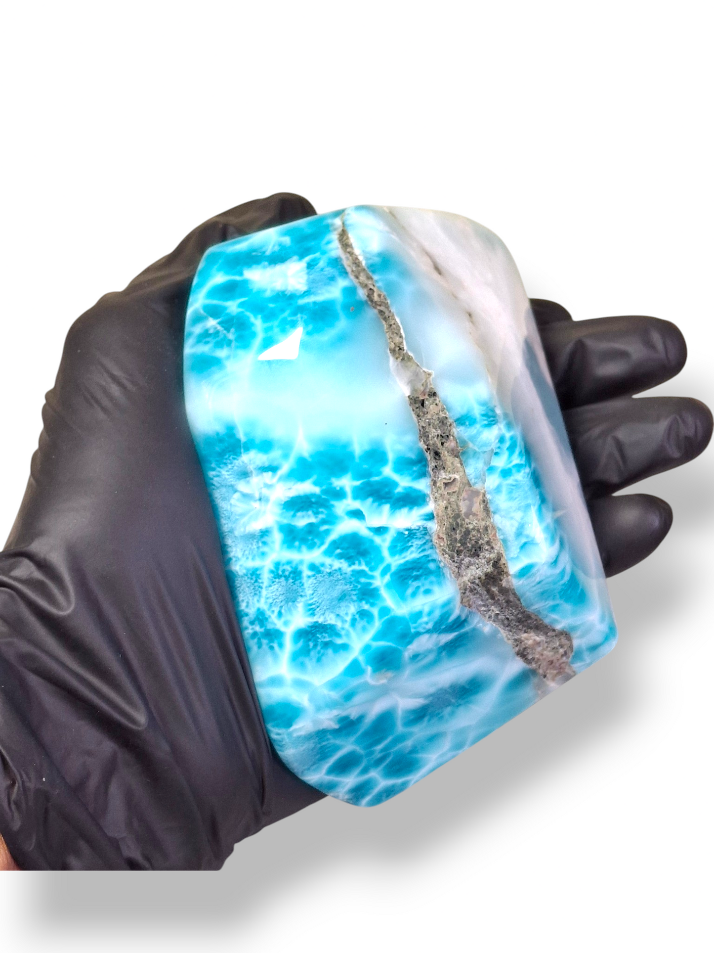 820 g Spécimen de pierre de larimar naturelle polie bleue foncée dominicaine de guérison