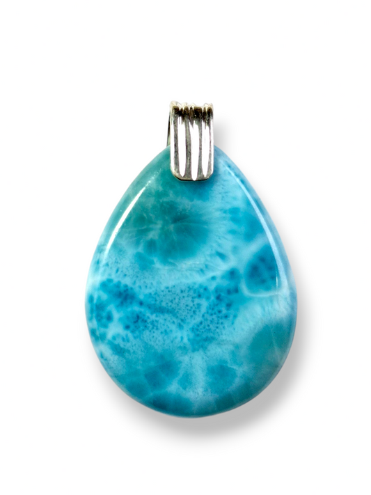 Larimar Pendant Sterling Silver  Natural Dominican Blue Gemstone Handmade