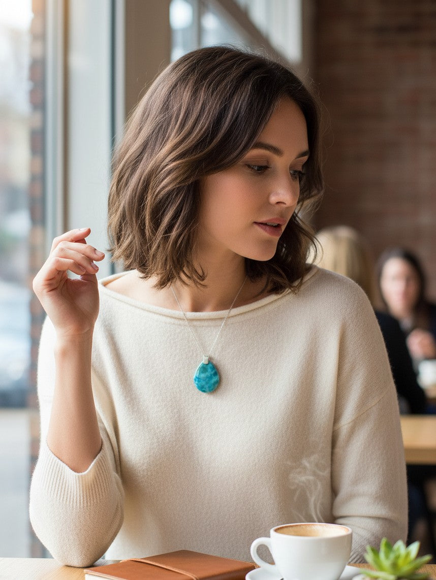 Larimar Pendant Sterling Silver  Natural Dominican Blue Gemstone Handmade