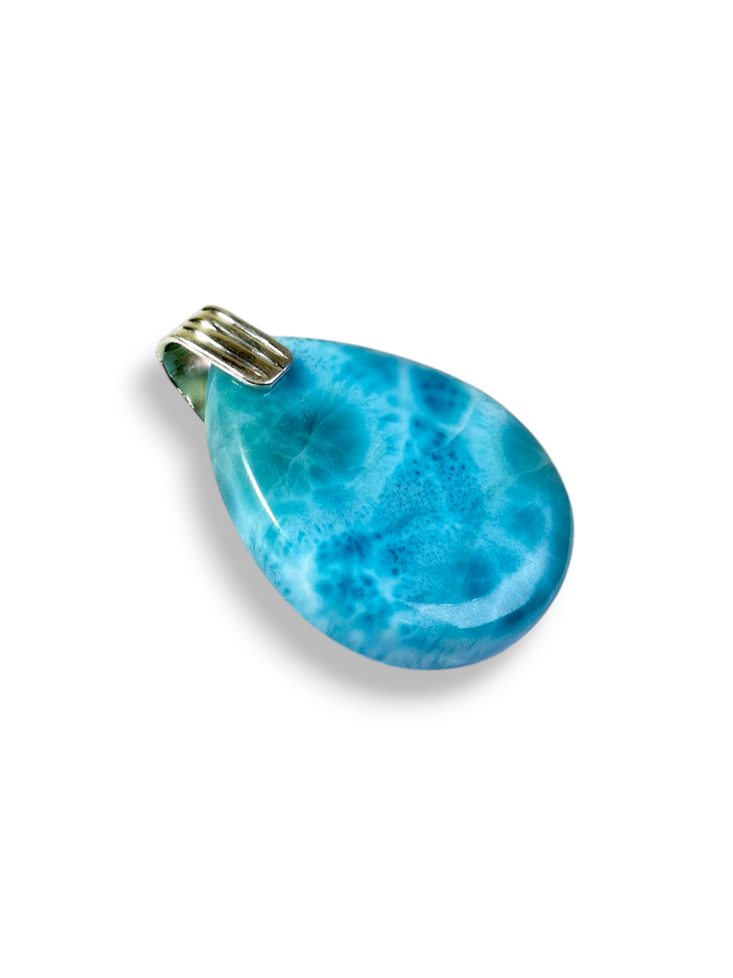 Larimar Pendant Sterling Silver  Natural Dominican Blue Gemstone Handmade