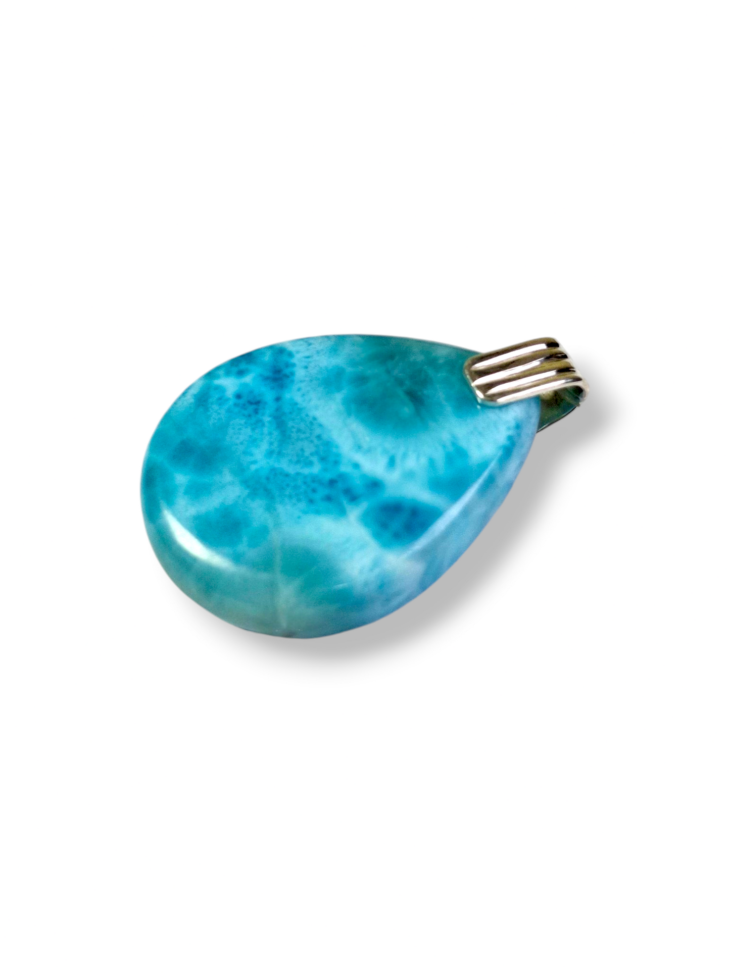 Larimar Pendant Sterling Silver  Natural Dominican Blue Gemstone Handmade