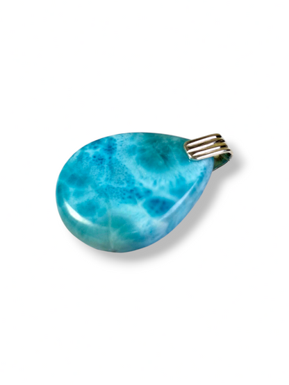Larimar Pendant Sterling Silver  Natural Dominican Blue Gemstone Handmade