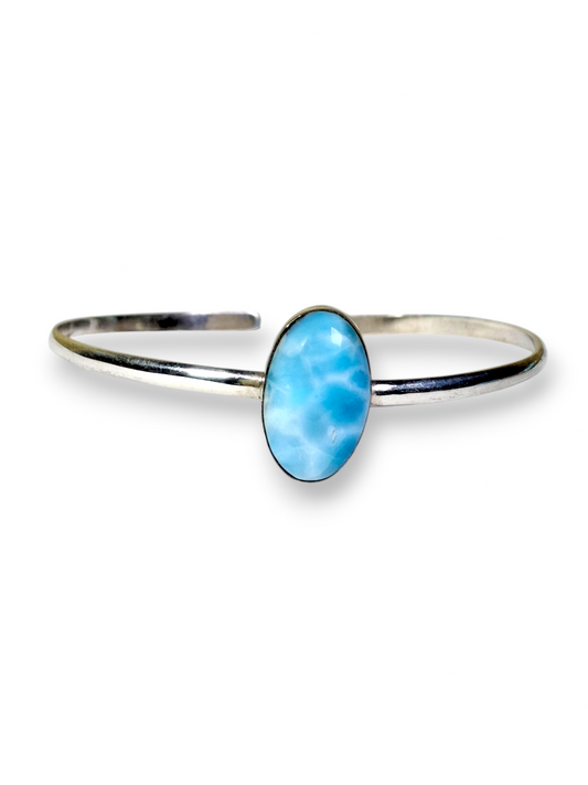 Bracelet manchette fait main en argent sterling avec pierre de larimar bleu dominicain