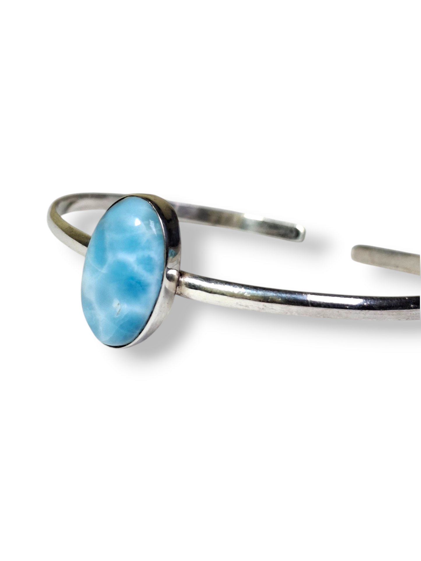 Bracelet manchette fait main en argent sterling avec pierre de larimar bleu dominicain