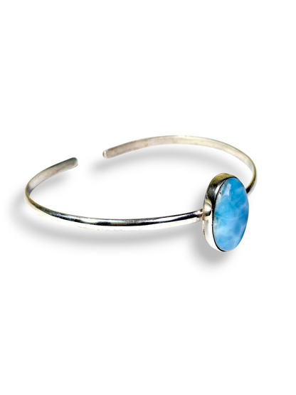 Bracelet manchette fait main en argent sterling avec pierre de larimar bleu dominicain
