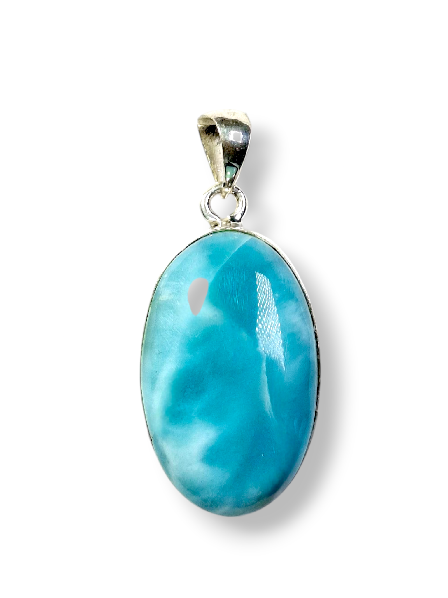 Larimar Pendant Sterling Silver  Natural Dominican Blue Gemstone Handmade