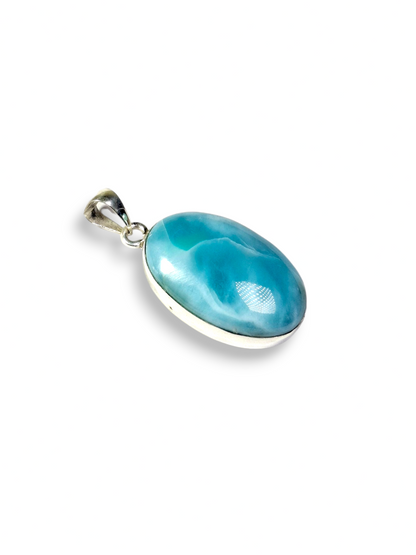 Pendentif Larimar Argent Sterling Pierre Précieuse Naturelle Bleue de République Dominicaine Fait Main