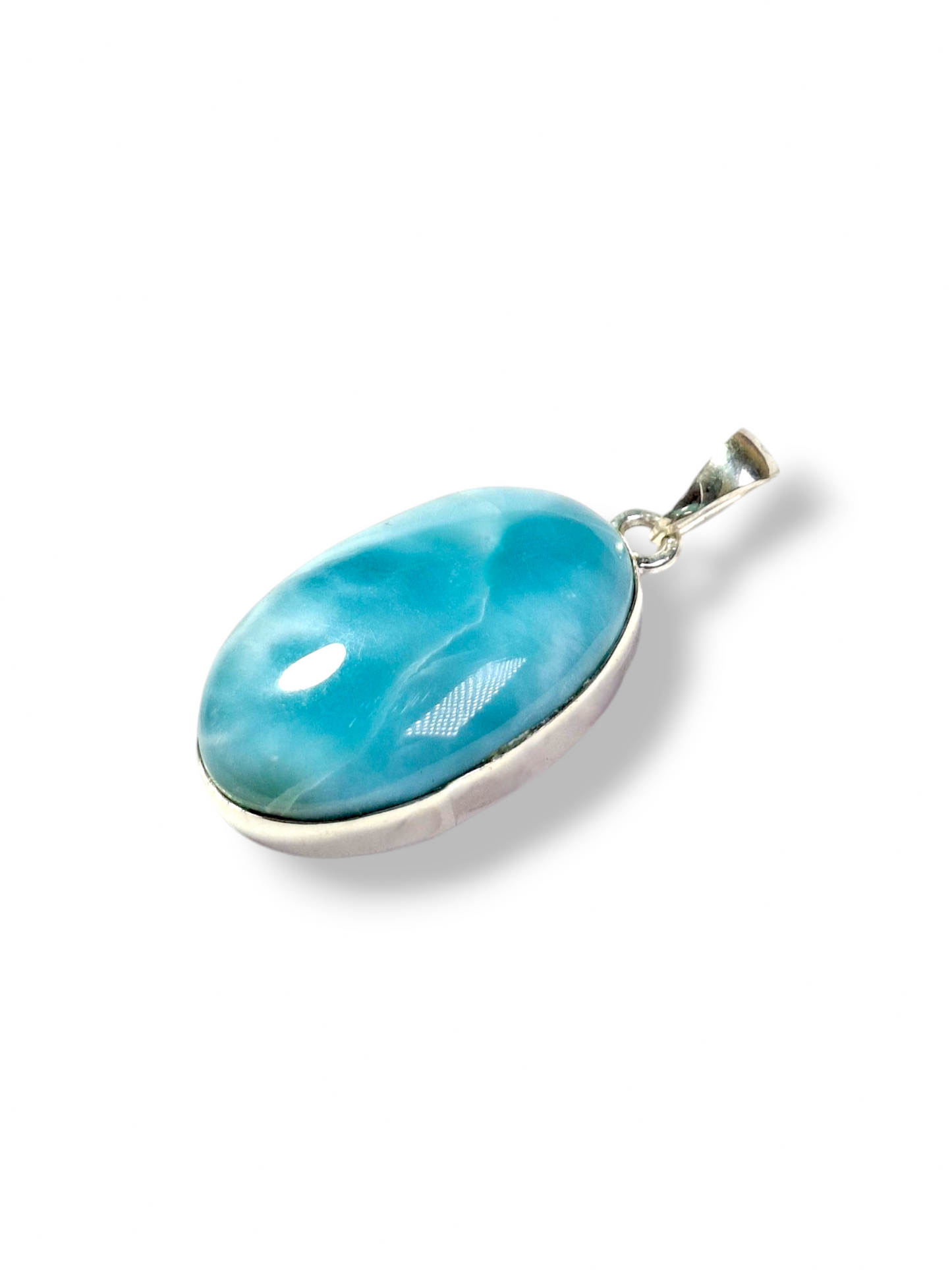 Pendentif Larimar Argent Sterling Pierre Précieuse Naturelle Bleue de République Dominicaine Fait Main