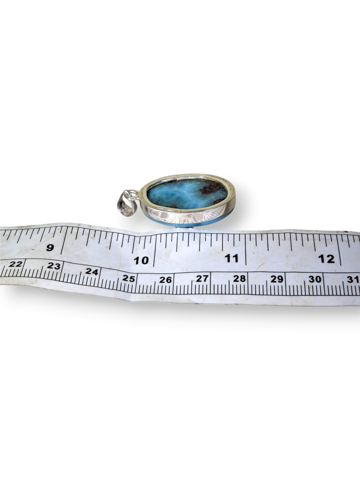 Pendentif Larimar Argent Sterling Pierre Précieuse Naturelle Bleue de République Dominicaine Fait Main