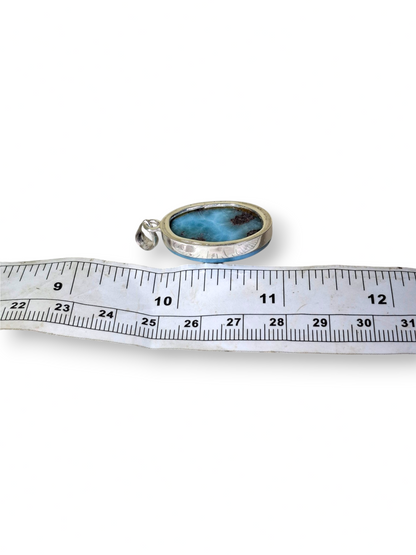 Pendentif Larimar Argent Sterling Pierre Précieuse Naturelle Bleue de République Dominicaine Fait Main