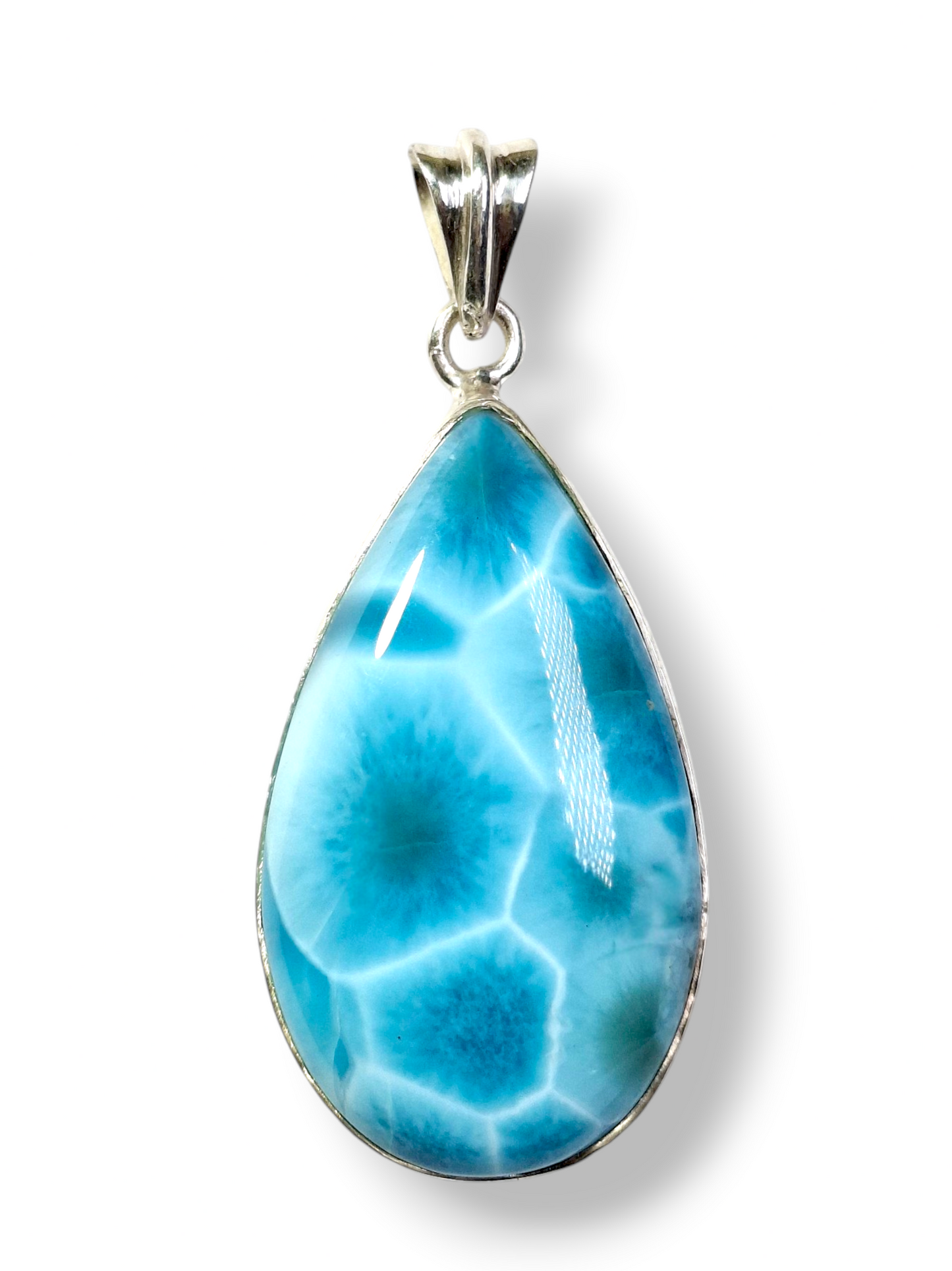 TOP Natural Larimar Pendant 925 Silver  Dominican Blue Gemstone