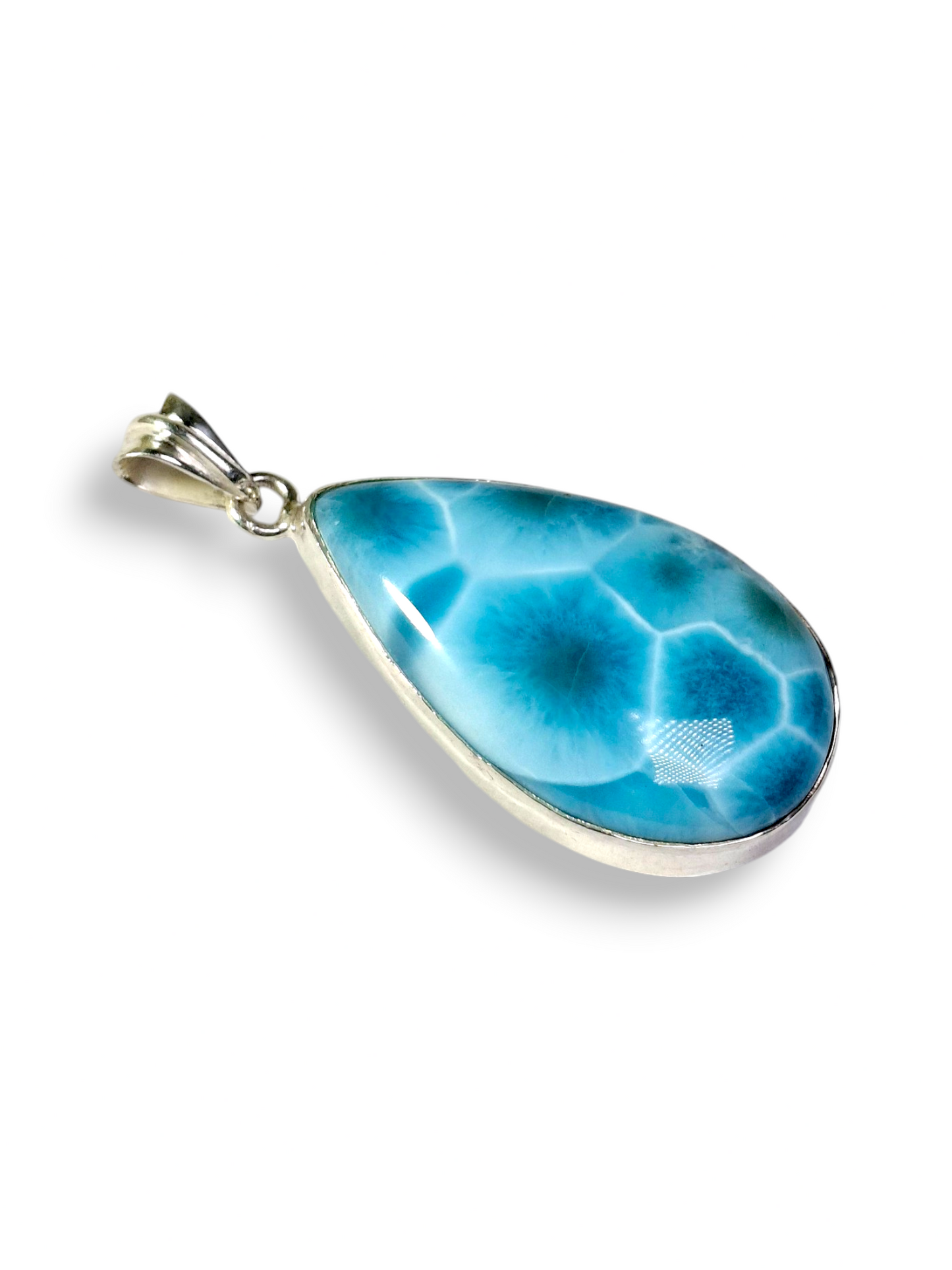 TOP Natural Larimar Pendant 925 Silver  Dominican Blue Gemstone