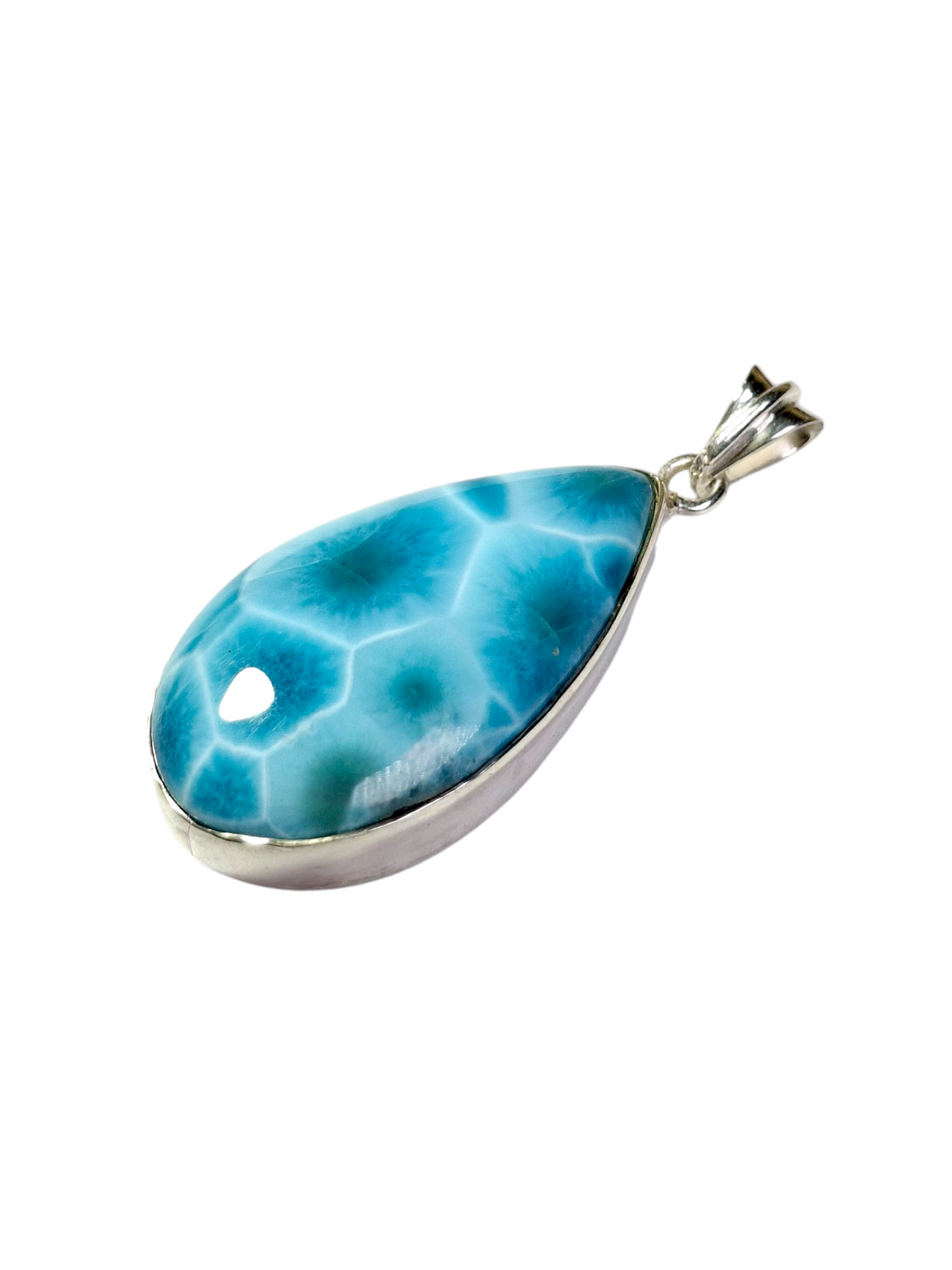 TOP Natural Larimar Pendant 925 Silver  Dominican Blue Gemstone