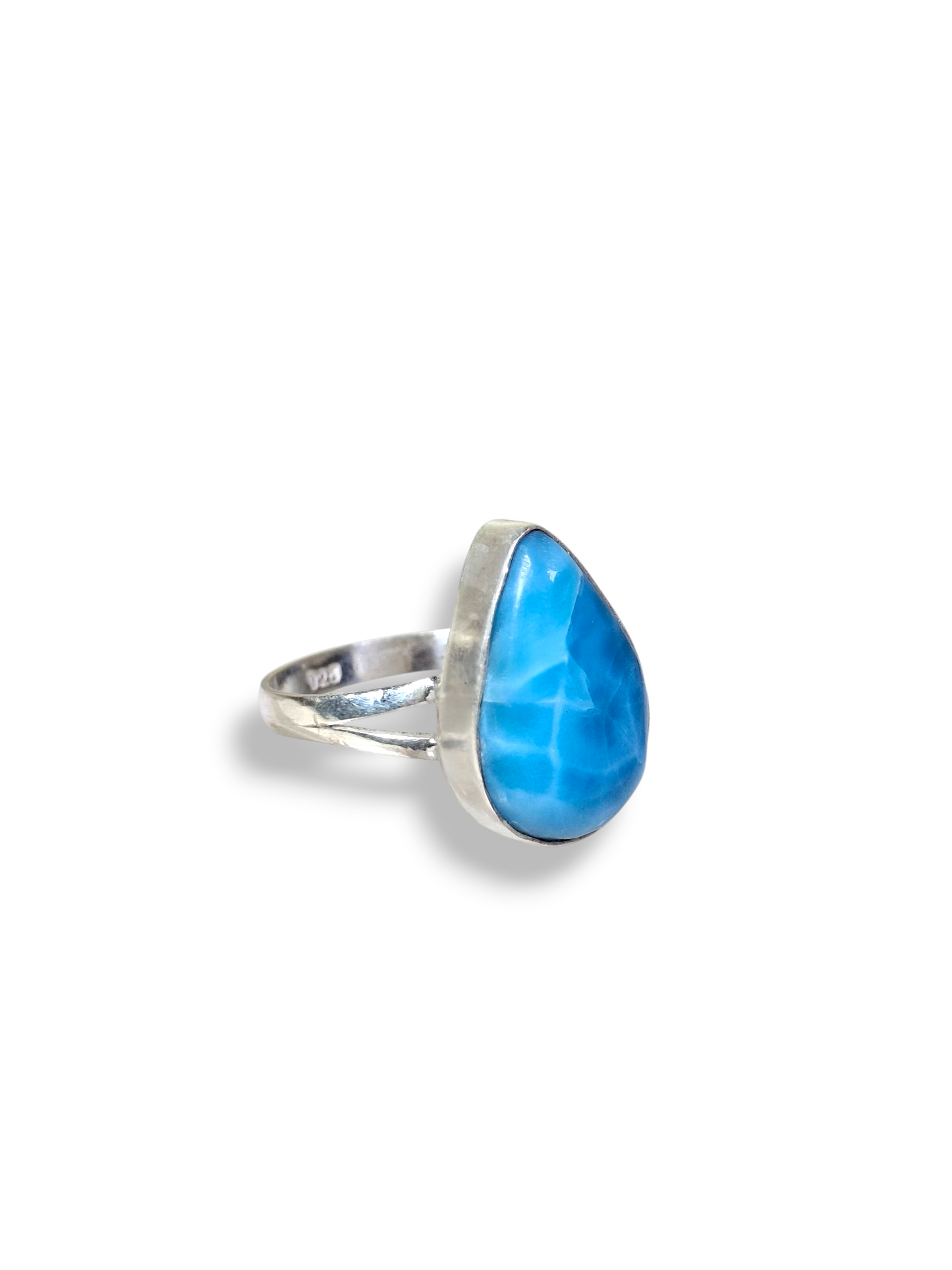 Bague triangulaire en larimar en argent sterling 925, pierre précieuse bleue dominicaine
