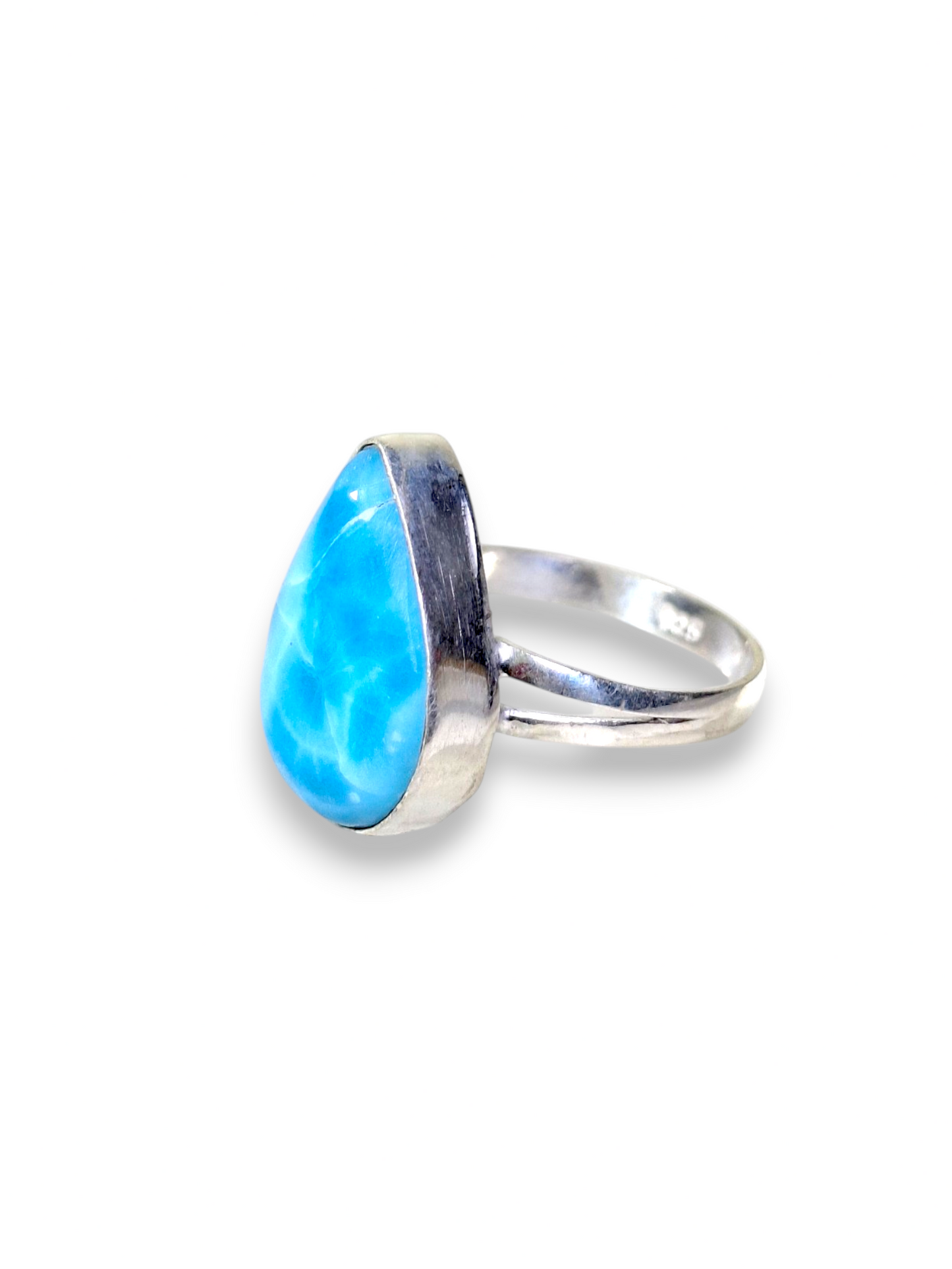 Bague triangulaire en larimar en argent sterling 925, pierre précieuse bleue dominicaine