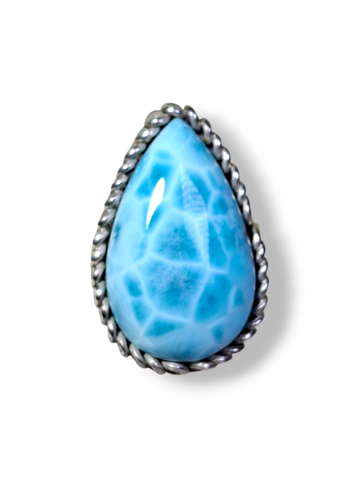 Larimar Teardrop Ring 925 SSilver Statement Dominican Blue Gemstone