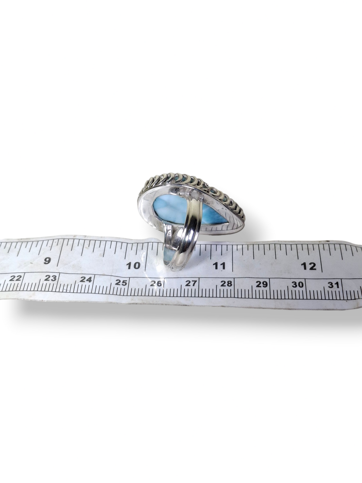 Larimar Teardrop Ring 925 SSilver Statement Dominican Blue Gemstone