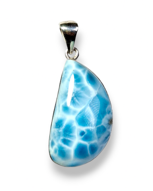 Larimar Pendant Sterling Silver  Natural Dominican Blue Gemstone Handmade
