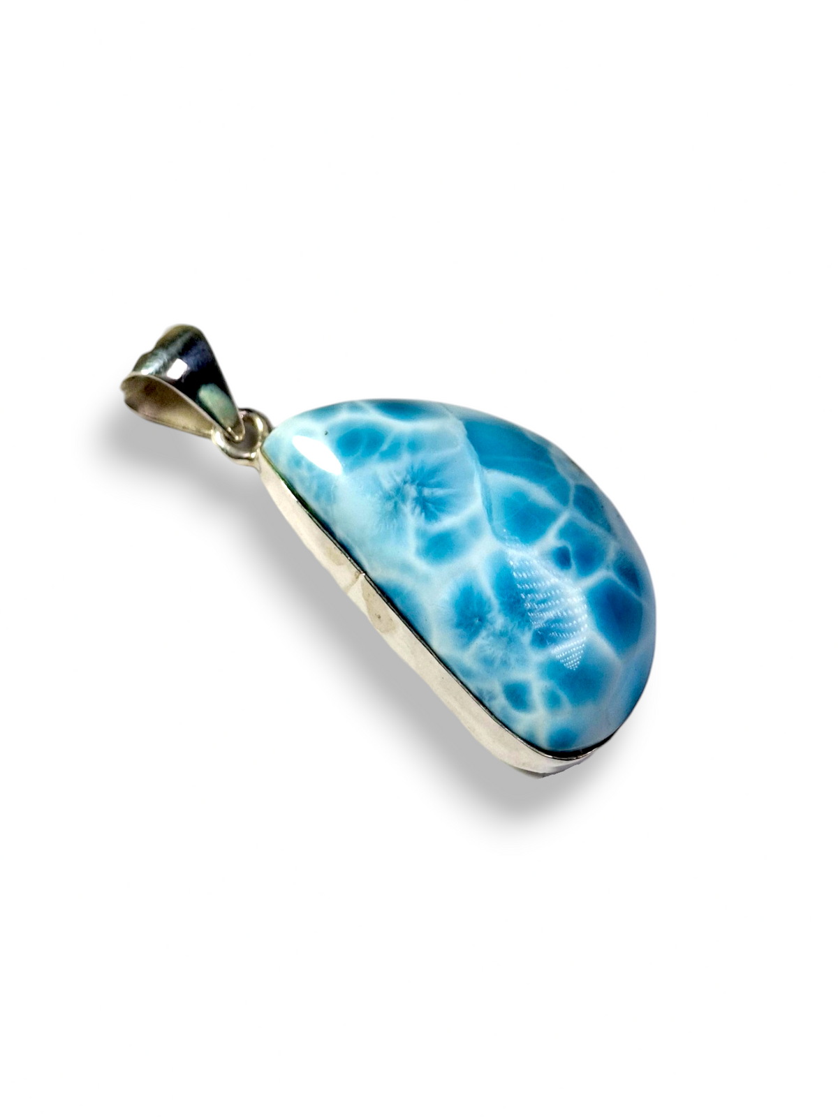 Larimar Pendant Sterling Silver  Natural Dominican Blue Gemstone Handmade