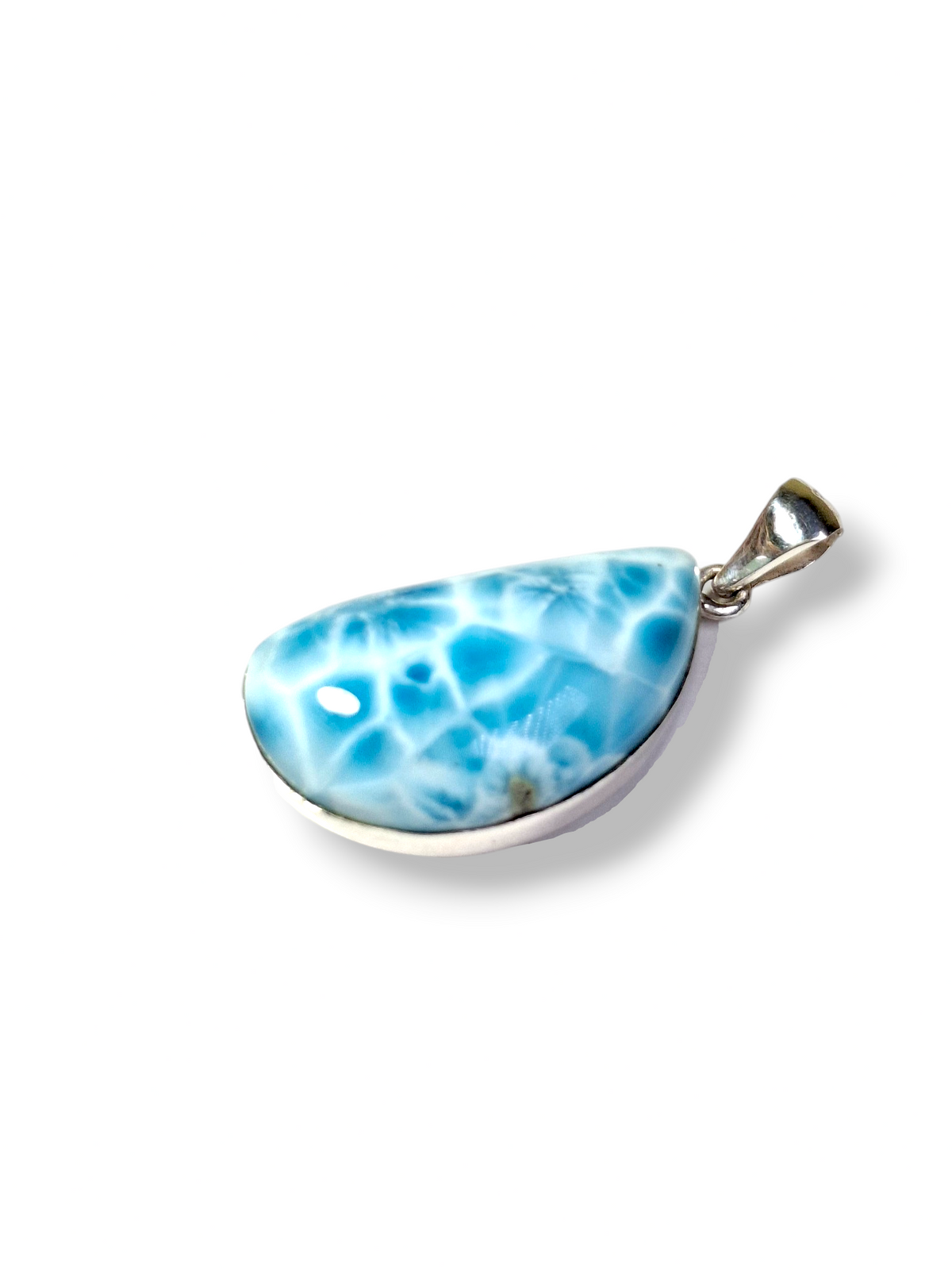Larimar Pendant Sterling Silver  Natural Dominican Blue Gemstone Handmade