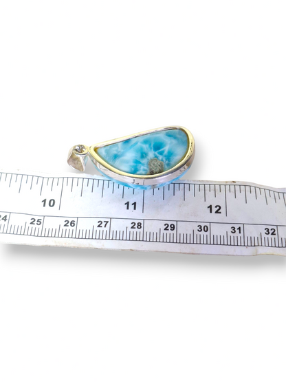 Larimar Pendant Sterling Silver  Natural Dominican Blue Gemstone Handmade