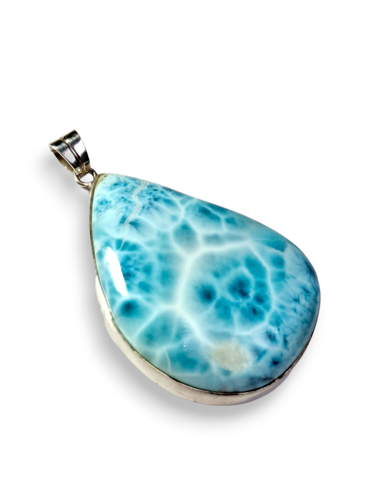 Big Natural Larimar Pendant 925 Silver  Dominican Blue Gemstone